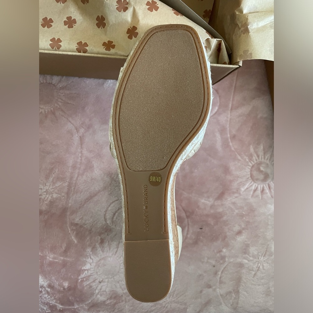 Lucky Brand Cream Canvas Wedge Sandals with Ankle Strap - Picture 2 of 4